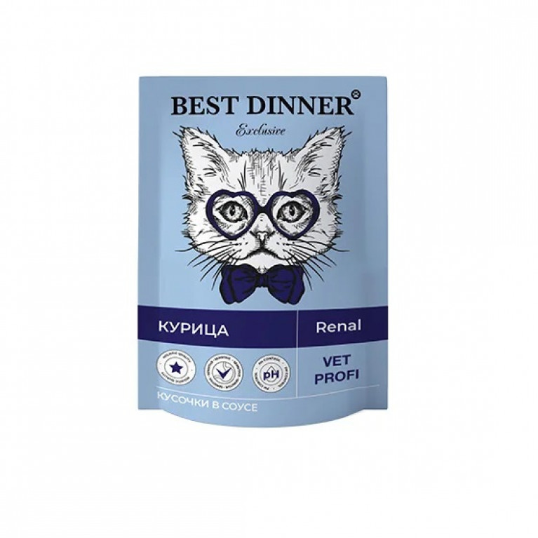 Best Dinner Exclusive Vet Profi Renal Пауч для взрослых кошек при заболевании почек с курицей в соусе 85г